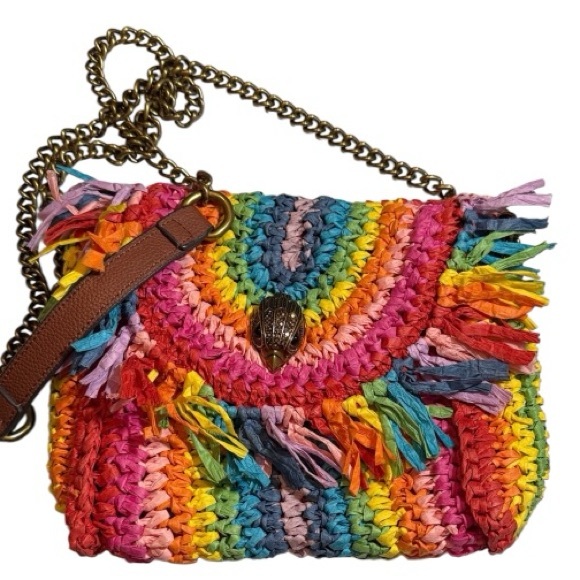 Kurt Geiger Mini Kensington Rainbow Raffia Crossbody Bag Fringe - Picture 9 of 10